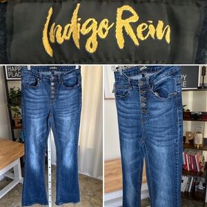 Indigo Rein Juniors' Exposed-Button Flare-Leg Blue Denim Jeans Size 5